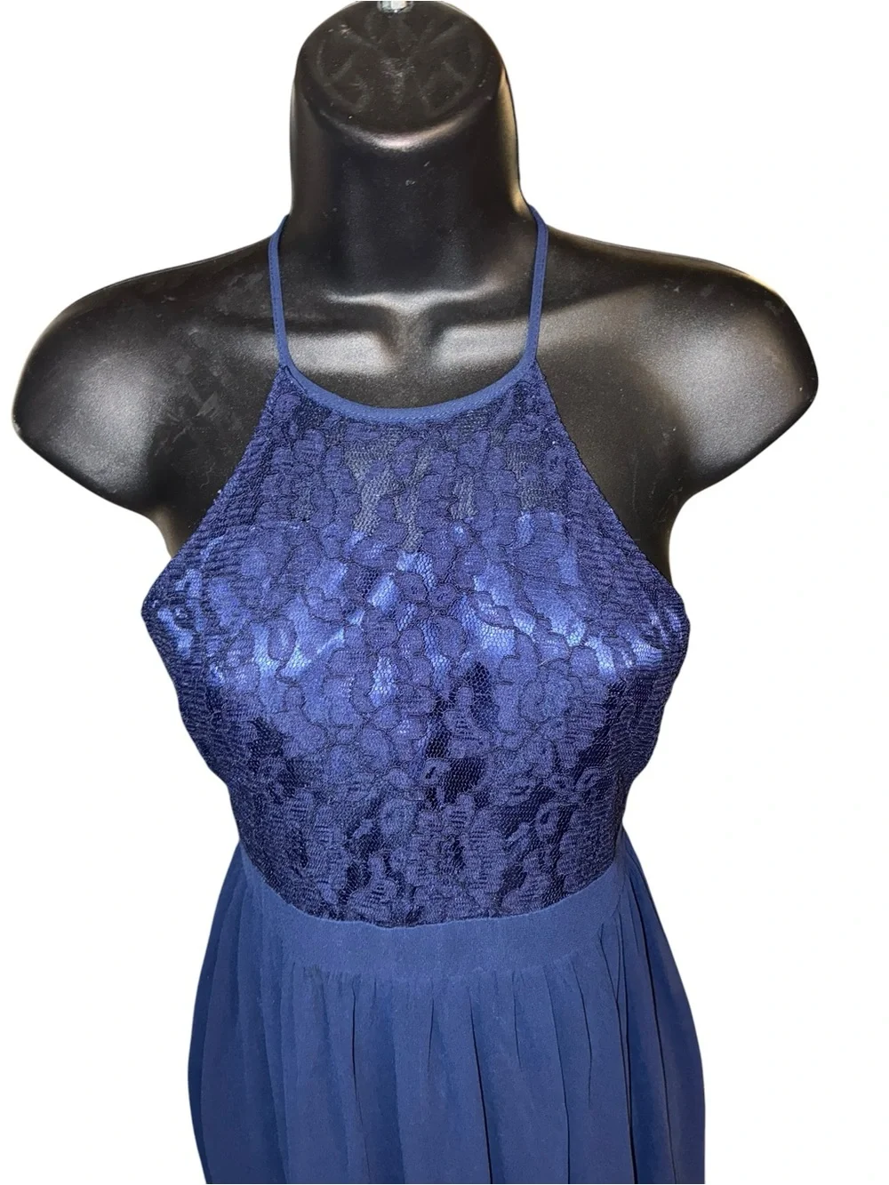 Navy Halter Lace & Chiffon Maxi Dress